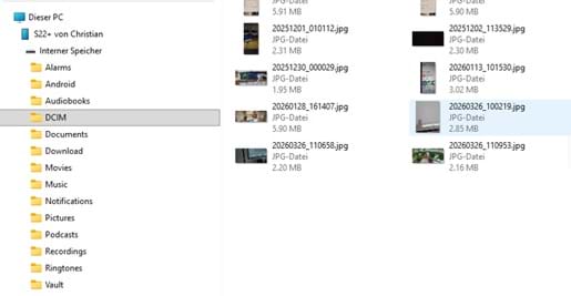 Windows Explorer mit Inhalt des angehängten Handys